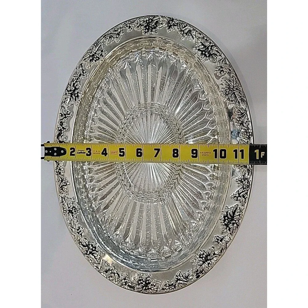 Vintage Godinger Paul Revere Silver Plated Grape Design Oval Relish Tray 6036